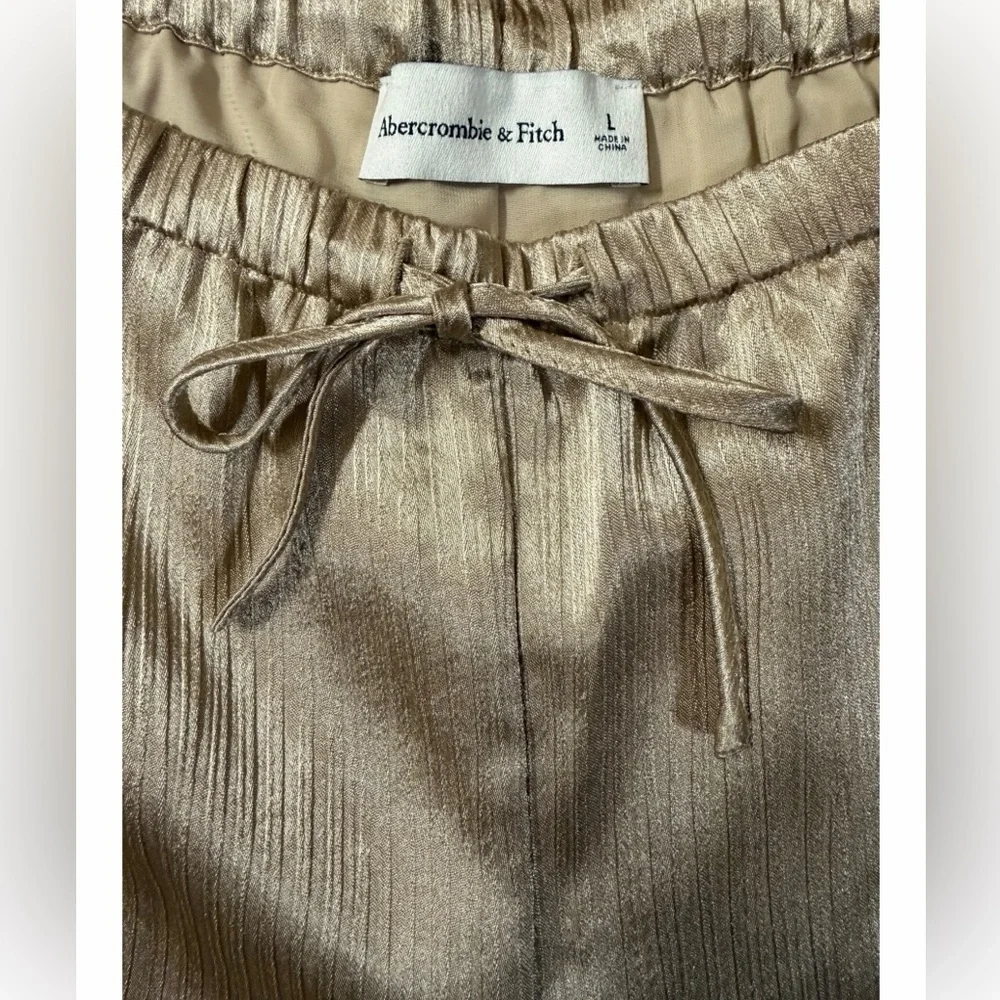 A&F Gold Metallic Pleated Wide Leg Pants L | Holiday Party NYE Outfit - Picture 8 of 13